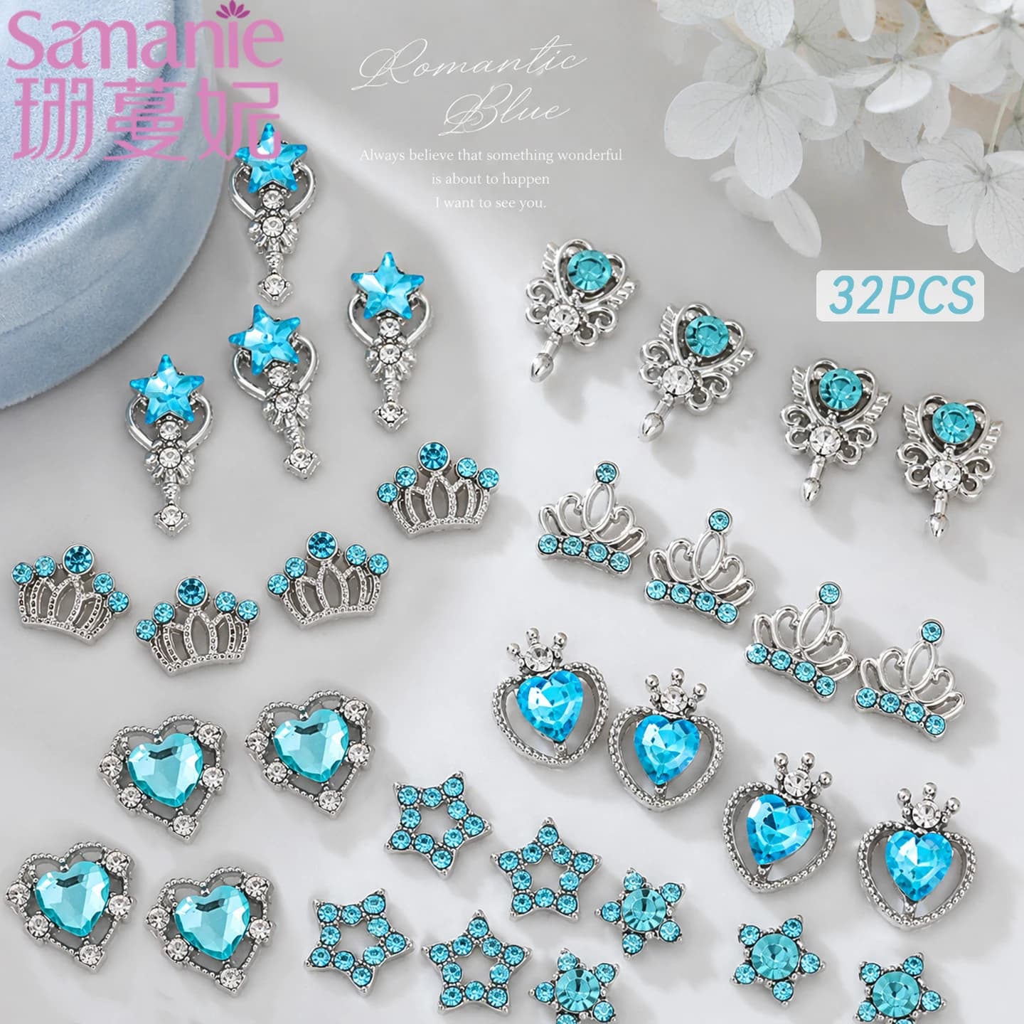 12/24PCS Nail Charms Y2k Alloy Nail Art Rhinestone Charms 3D Heart Star Bow with Rhinestones Cherry Nail Gems Shiny Jewelry