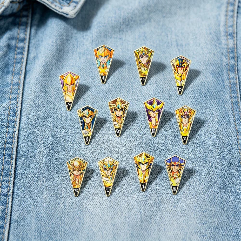 Saint Seiya Gold Saint Enamel Pins 12Pcs Set Zodiac Knights Lapel Brooch Badges For Jacket Backpack Anime Fans Collectible Gift