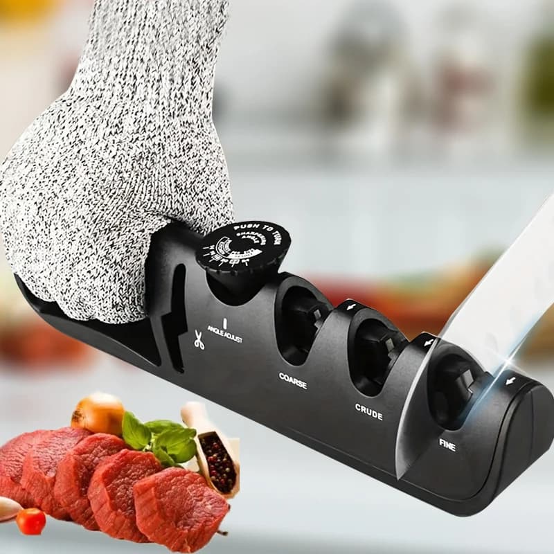 Affilacoltelli professionale Angolo regolabile Forbici a 4 fasi Pietra per affilare Affilatura rapida Coltelli smerigliatrice da cucina Gadget