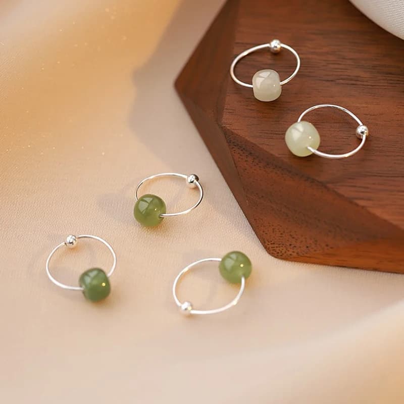 Orecchini a Cerchio Rotondi Geometrici in Stile Cinese con Perline Bianche/Verdi, Gioielli Eleganti per Ragazze, Ideali per Matrimoni e Feste