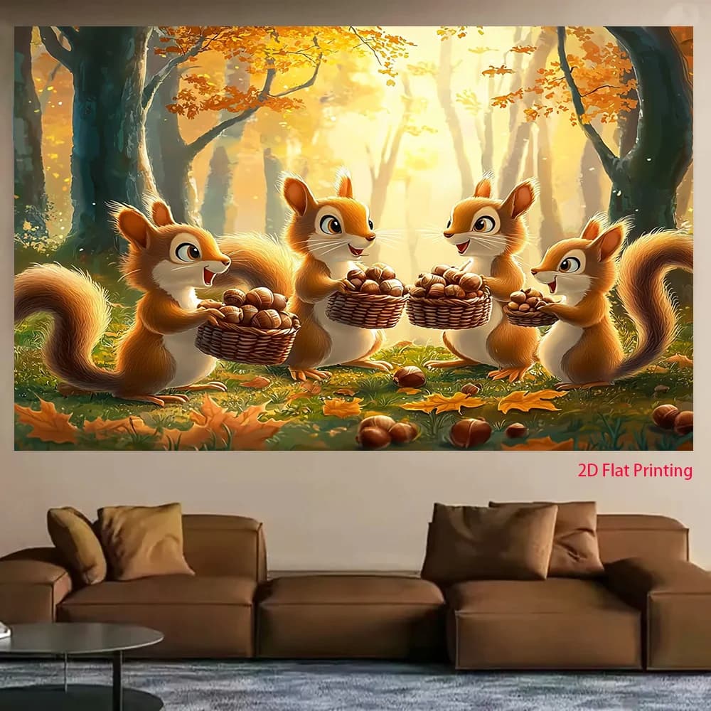 Two-dimensional flat product, 1 piece per pack - Squirrels enjoy their breakfast in the peaceful forest environmentzyc