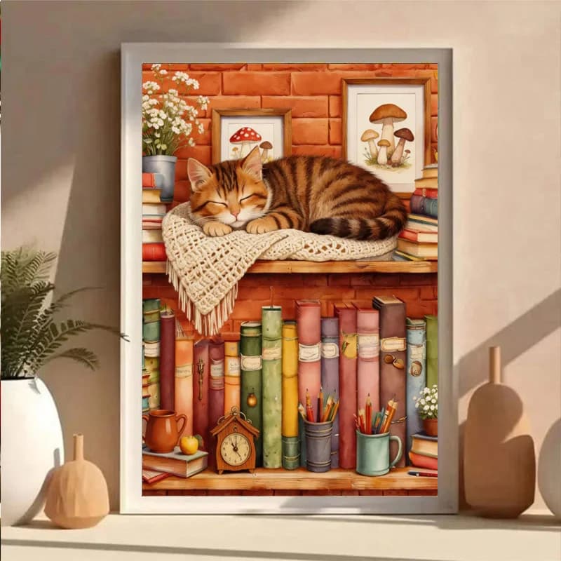 AB Diamond DIY Diamond Painting Set, featuring a sleeping cat design, is ideal for adults and beginners.