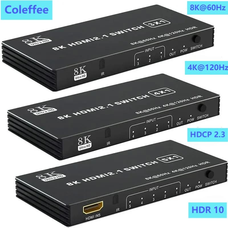 Switch Splitter HDMI 2.1 120Hz 3/4/5 porte Switcher splitter HDMI 4K 120Hz CEC 48gbps Switch HDMI 2.1 8K con Dolby Vison remoto