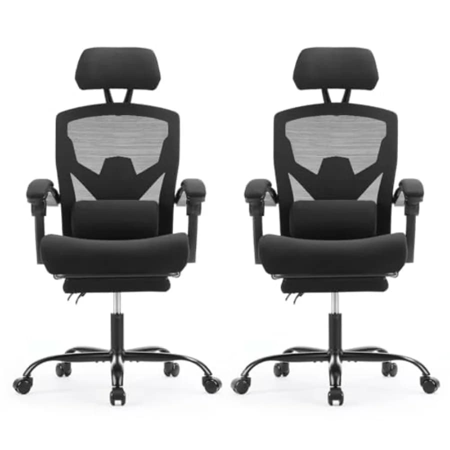 Set di 2 Sedie da Ufficio Ergonomiche con Schienale Alto in Rete, Sedie Girevoli con Ruote e Supporto Lombare Confortevole