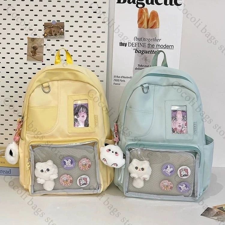 Solid Color Candy Color Backpack Ita Bag Itabag Backpack for Girl Daily Bags for Women Student Backpack with Transparent Pocket