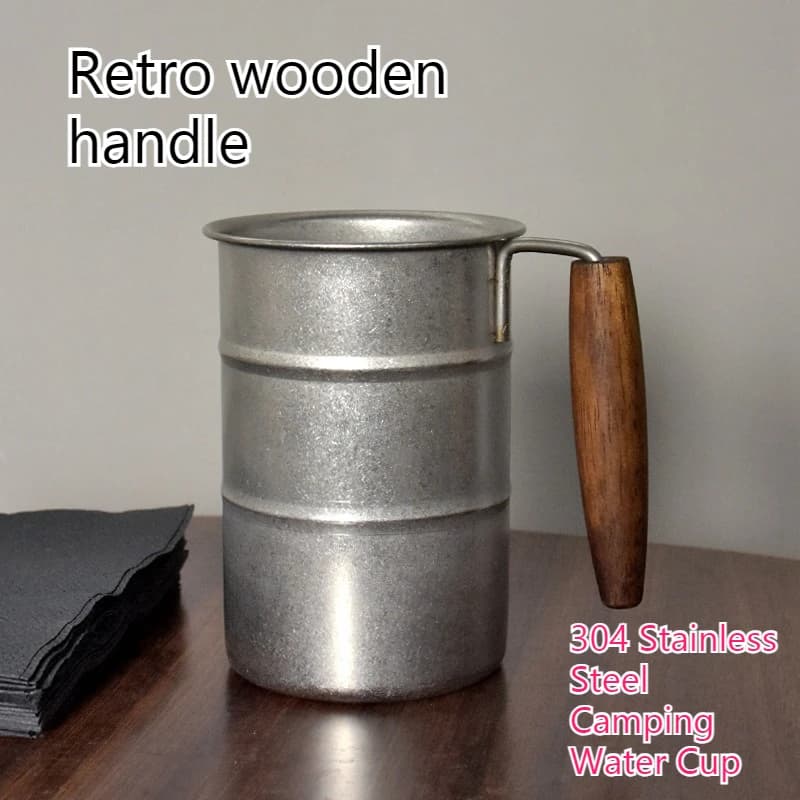 Boccale di birra con fiocco di neve in stile industriale vintage con manico, tazza d'acqua da campeggio in acciaio inossidabile 304, serbatoio in metallo da viaggio all'aperto