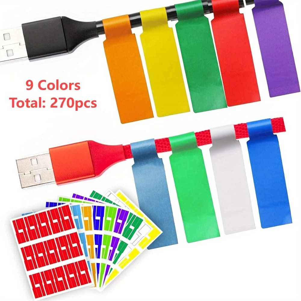 270 Etichette Impermeabili per Cavi in 9 Colori, Adesive, Compatibili con Stampanti Laser, per Gestione Cavi