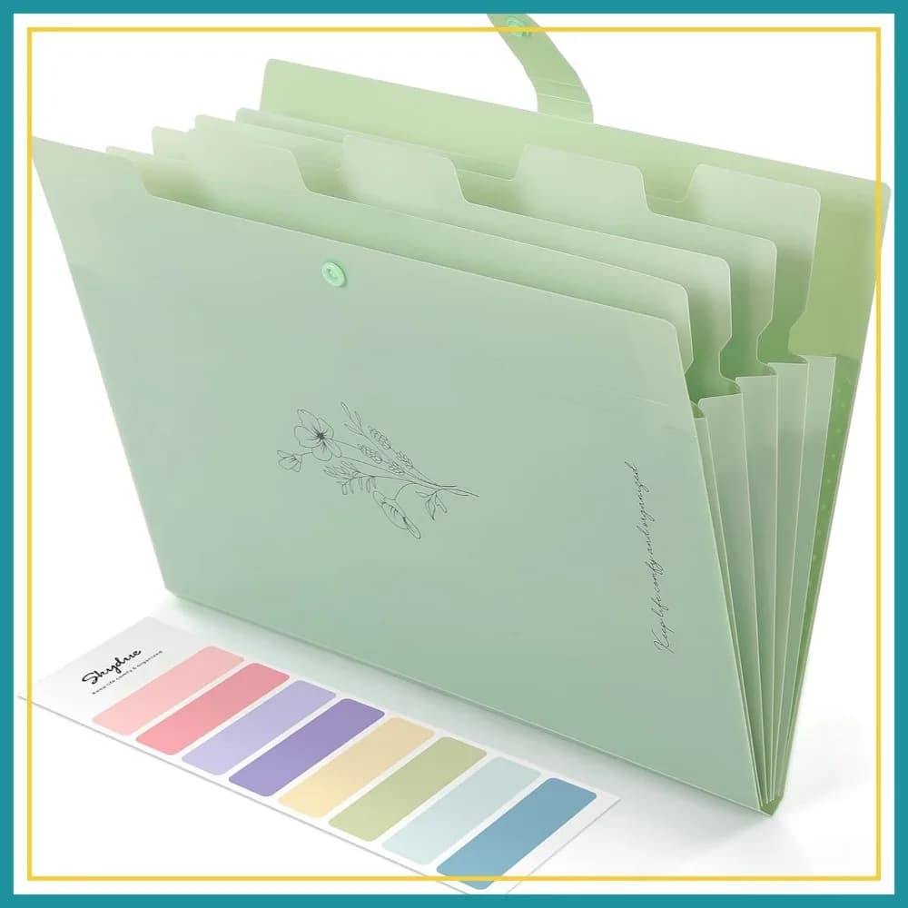 Cartella Portadocumenti Espandibile a 5 Tasche, Organizer Estetico a Fisarmonica, Porta Documenti Portatile per Fatture e Ricevute, Formato Letter/A4, Verde Pisello