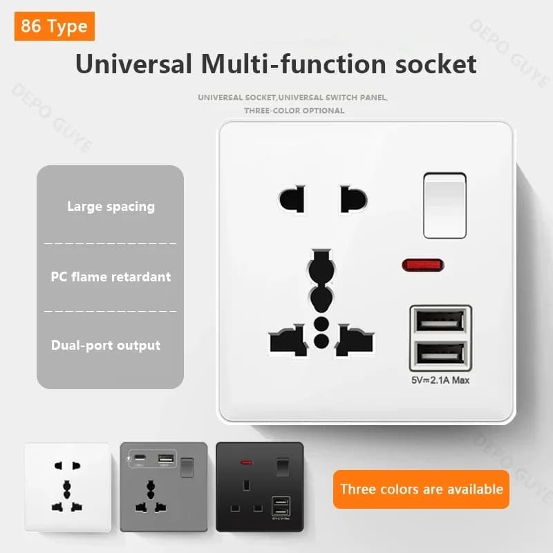 5 Pin Universal Double USB Charging Grip, 18 W Quick Rechargeable Smart White Power Grip, UK 220 V Wall Electric Grip