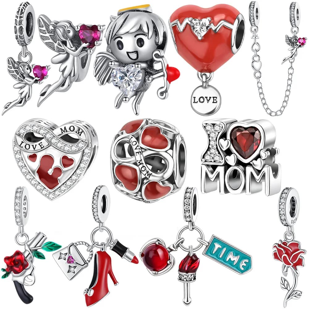 Ciondoli a forma di angelo, ragazzo, cuore e freccia placcati argento, compatibili con braccialetti originali, ciondoli per borse e portachiavi, ciondoli fai da te, regalo di gioielli da donna