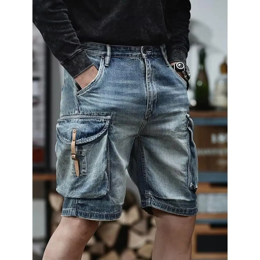Loose Straight Leg Denim Shorts Men's American Style Summer Casual Five-Quarter Pants High Street Trend Youth Popular Jeans