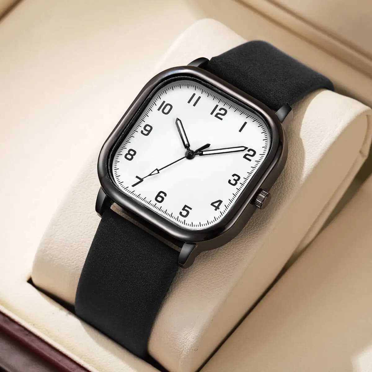Orologi da uomo d'affari alla moda Orologio da polso al quarzo arabo quadrato semplice con cinturino in pelle Reloj Hombre (senza scatola)