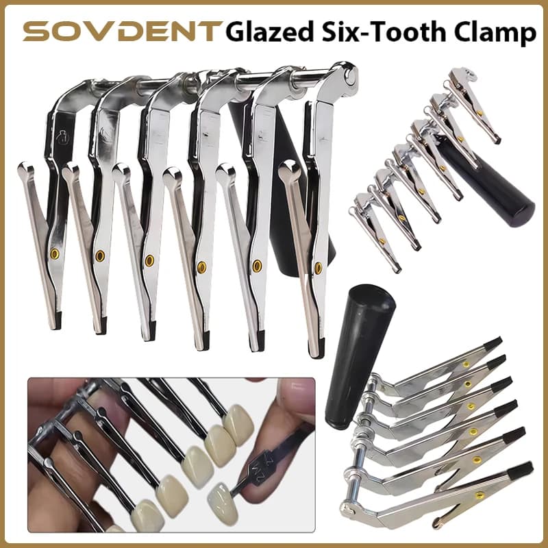 1pc Dental Laboratory Glazed Six-tooth Clamp Ceramic Veneer Porcelain Brush Glazed Temporary Crown Holder Clamp FalseTeeth Clips