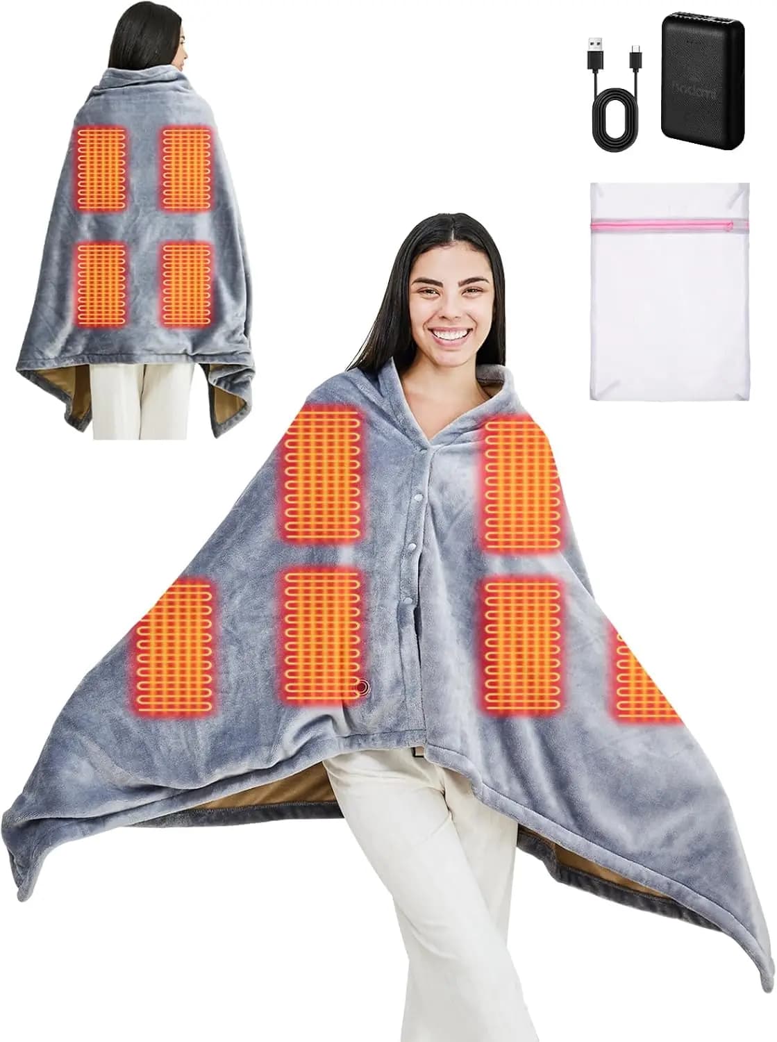 USB Heated Electric Blanket,with 10000mAh Power Bank,Cordless Portable Wearable Heated Throw Blanket
