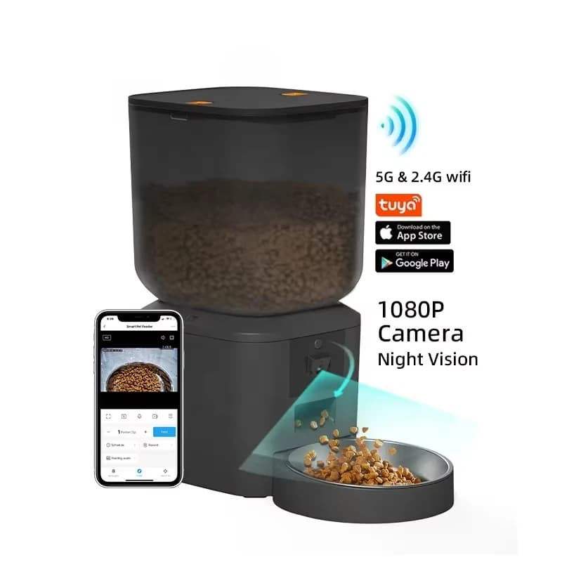 Distributore Automatico di Cibo per Animali con Telecamera WiFi 5G, Controllo APP, Doppia Ciotola HD 1080P, Dispenser Intelligente per Cani da 4L con Telecamera 2K