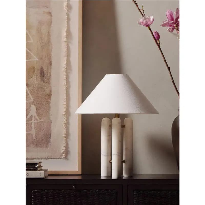 Modern Luxury Natural Marble Desk Lamp with Dome Shade Powered LED Light for Bedroom Bedside Decoration