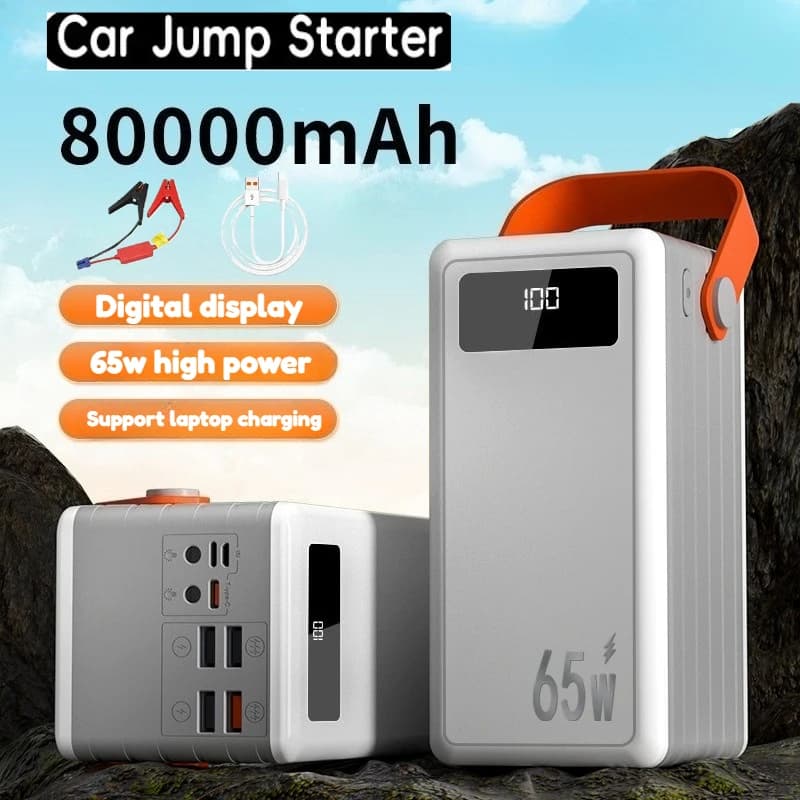Power Bank 65W 80000mAh PD USB C Batteria esterna a ricarica rapida Powerbank portatile per iPhone 15 14 Laptop con avviamento di emergenza per auto