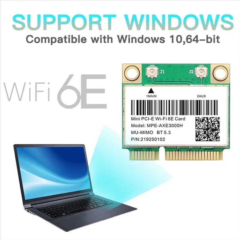 Scheda WiFi L68AMPE-AXE3000H + doppia antenna WiFi 6E 2400Mbps Mini PCI-E per scheda di rete Wlan BT 5.3 802.11AX 2.4G/5G/6Ghz