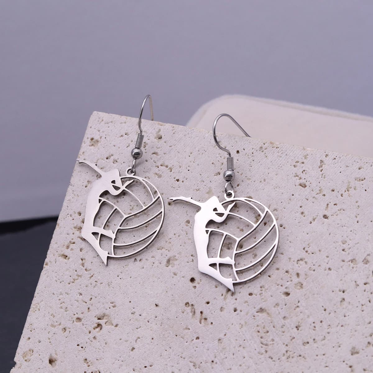 Kinitial Women's Volleyball Player Earrings Required gifts with sports themed pendant for leisure Stainless Steel Ear Accessories