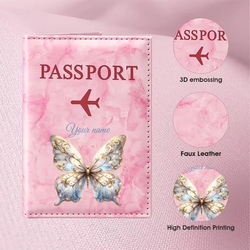 Personalized Name Butterfly Print Passport Holder, Designed for Easy Storage of Passports, Air Tickets, and Important Documents