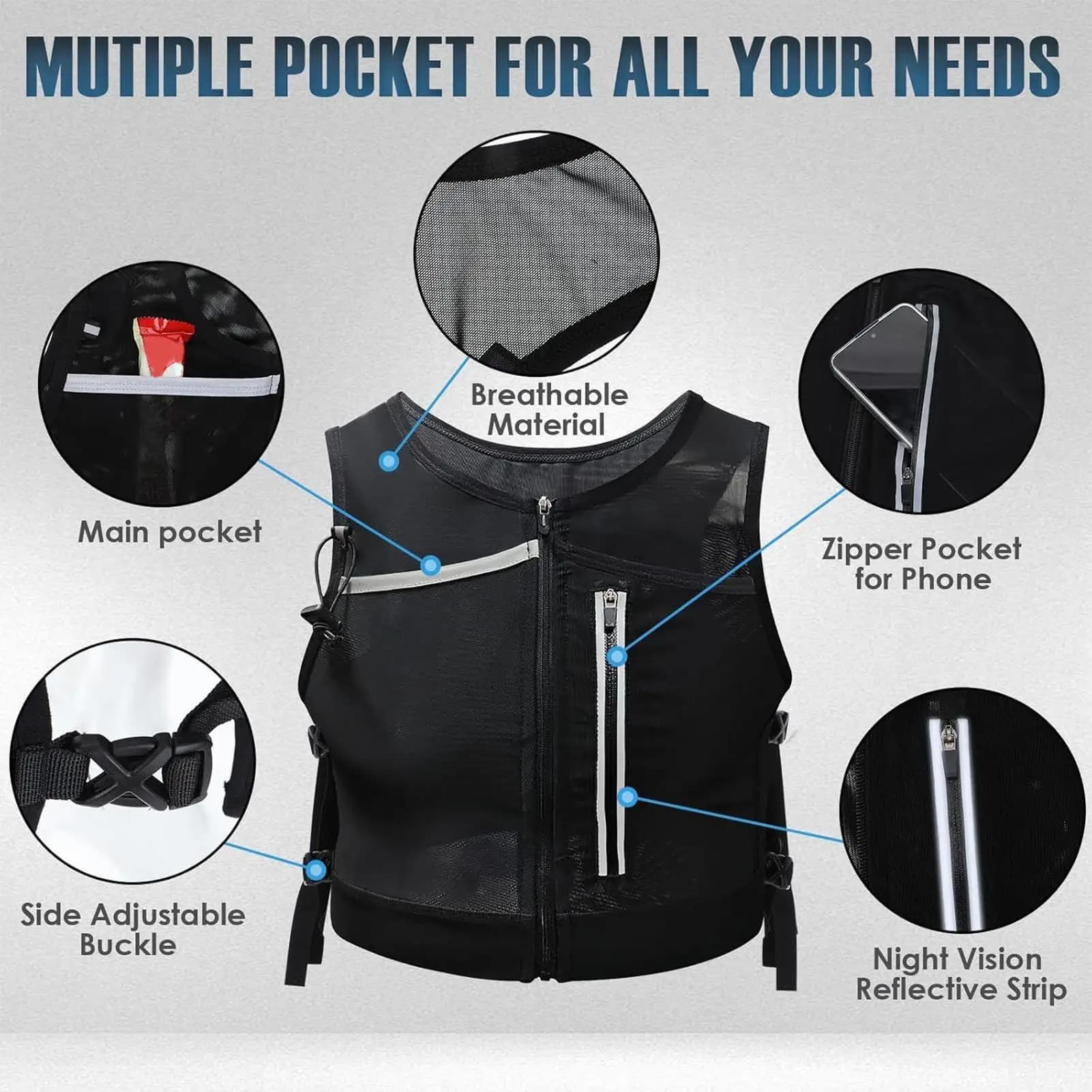 Running vest Training bag for chest Pack of sweat-resistant hydration vests for racing, outdoor climbing, camping, night riding, hiking, gym