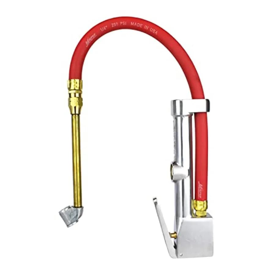 Nuovo e Migliorato - Manometro Gonfiagomme con Doppio Attacco per Aria e Tubo Flessibile da 38 cm (15 pollici) 10-160 PSI