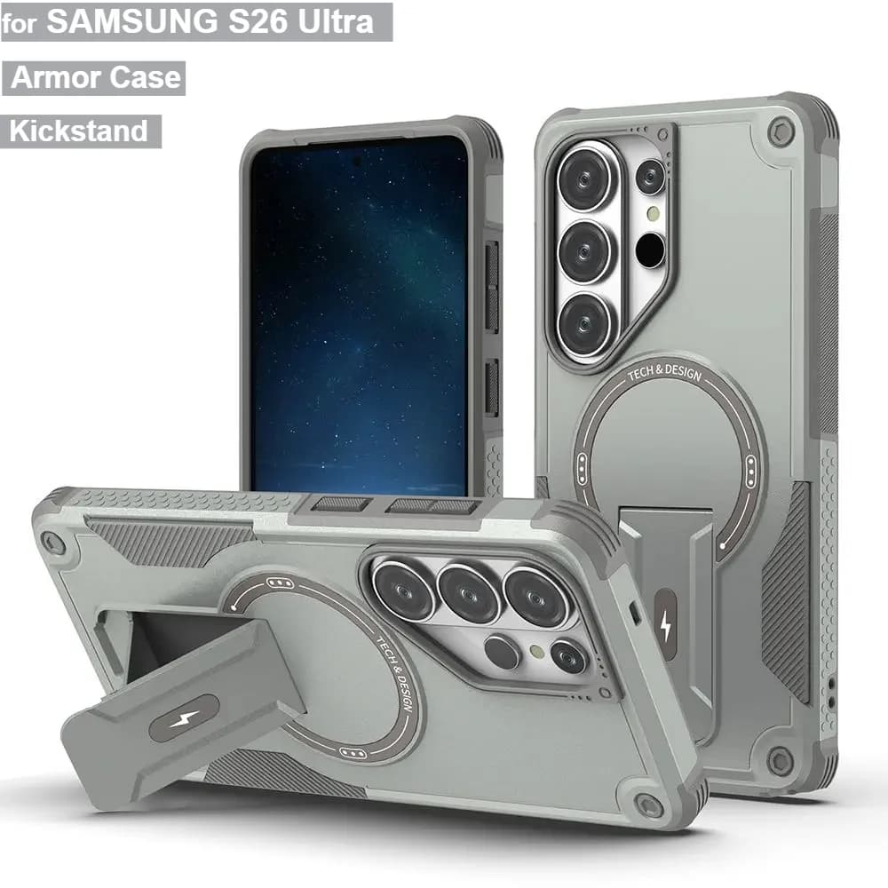 Luxury Case Armor PC+TPU with Invisible Support for Samsung Galaxy S26 Ultra S25 S24 Plus, Magnetic Charging, Anti-Cold, Rigid Cover