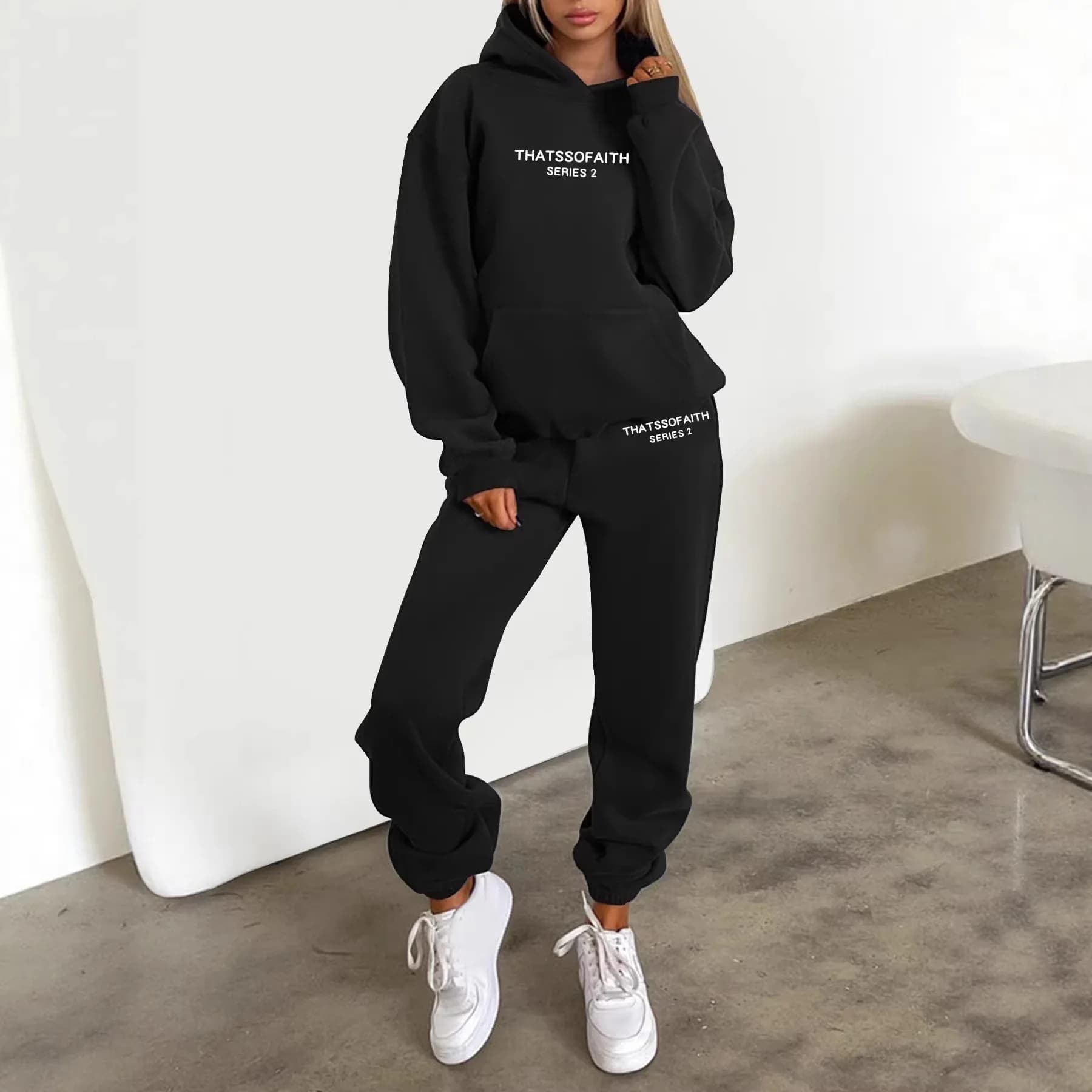 Women's Hoodie Sweatpants Set Oversized Tracksuit Two Piece Casual Sportswear Loose Fit Jogger Pants Pullover Sweatshirt