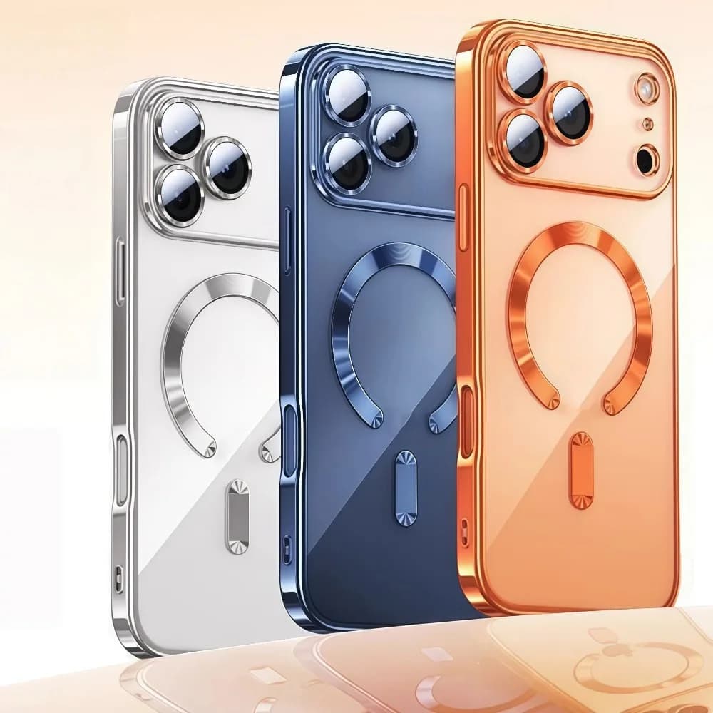 Custodia di lusso magnetica con placcatura per MagSafe per iPhone 17, cover protettiva per iPhone 17 Pro Max con retro trasparente