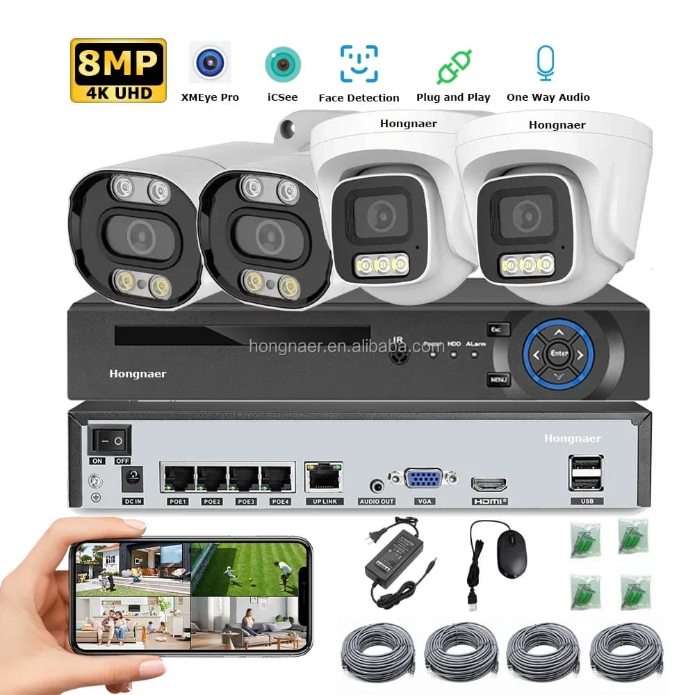 Sistema di Videosorveglianza 4K Hongnae 2026 con NVR Wireless 4 Canali, Audio Unidirezionale, Telecamere IP POE per Interni ed Esterni