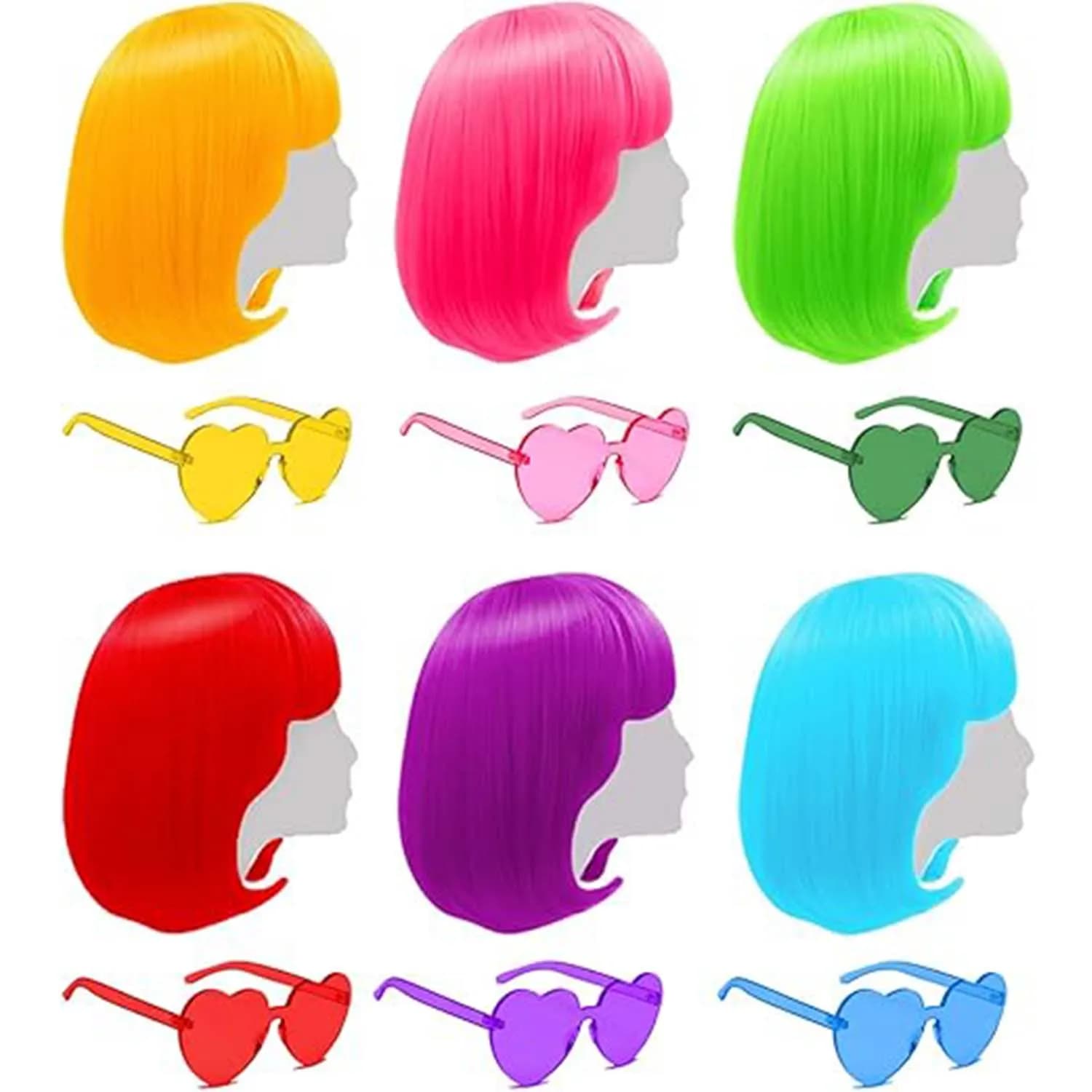 Parrucca sintetica blu Bob + occhiali da sole per donna Parrucca corta diritta Bob con frangia, parrucca divertente colorata da 12 pollici per uso cosplay in feste