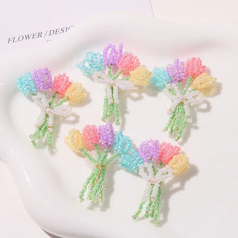 Clog Shoe Charms Mini Beaded Flower Bouquet Handmade Woven Pastel Crystal Clear 1 Piece Transparent Decor for Sandals