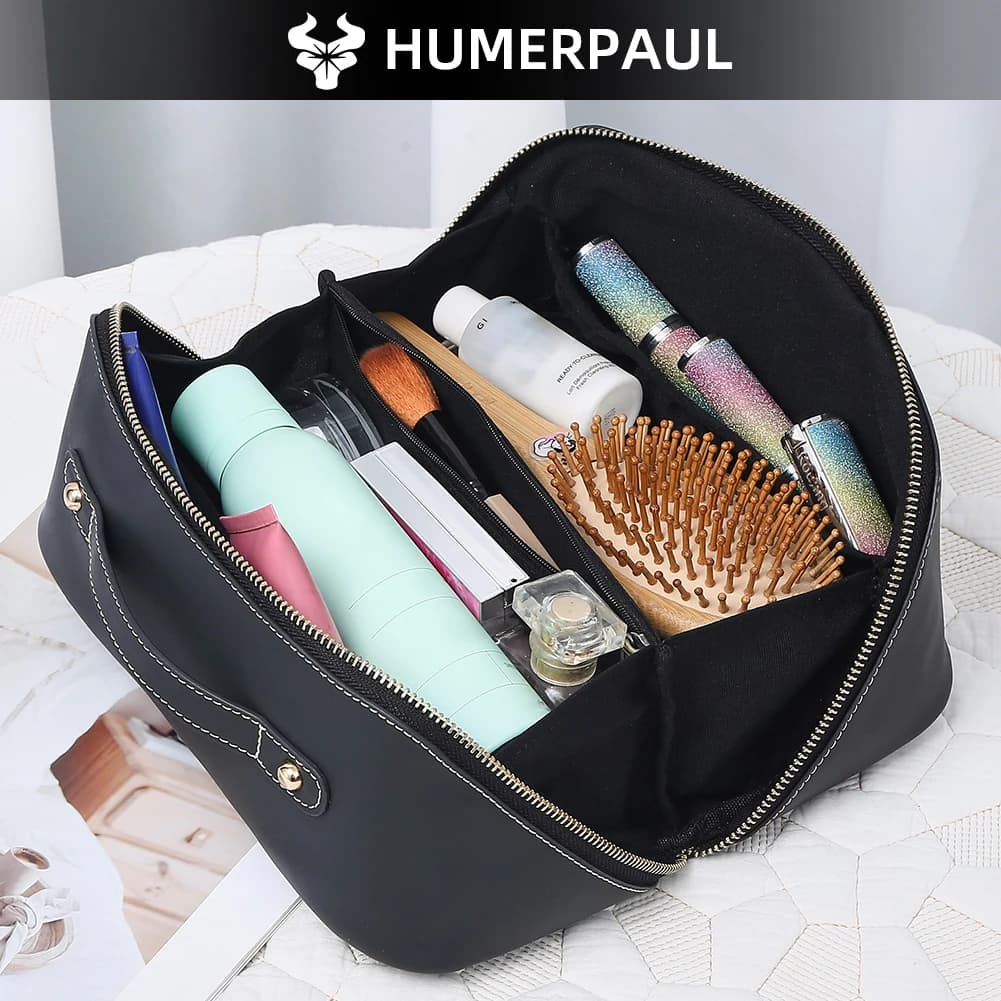 Organizer per trucco in vera pelle di lusso Borsa da toilette femminile Custodia per cosmetici da viaggio Custodia per trucco