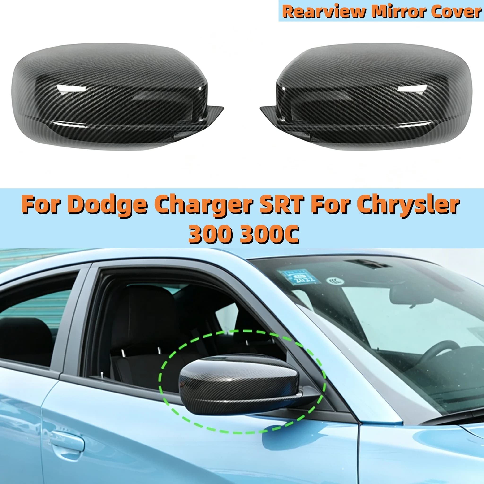 Pair Rearview Mirror Cover For Dodge Charger SRT For Chrysler 300 300C Trim Body Kits Car Accessories Glossy Black/Carbon Look
