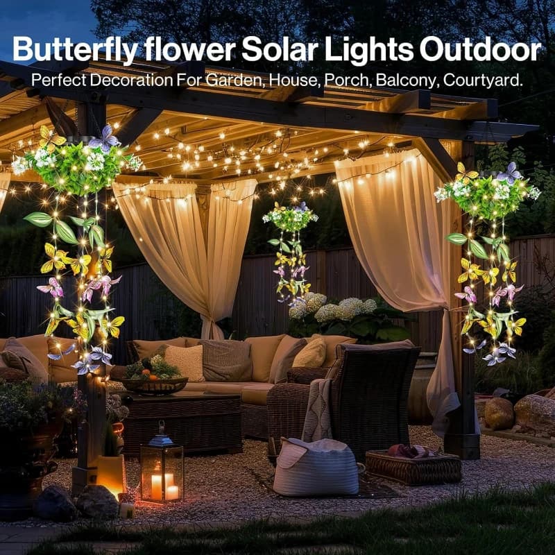 Solar Powered Artificial Hanging Plant Lights Butterfly Vine Waterproof LED String Lights for Outdoor Garden Balcony Patio Decor
