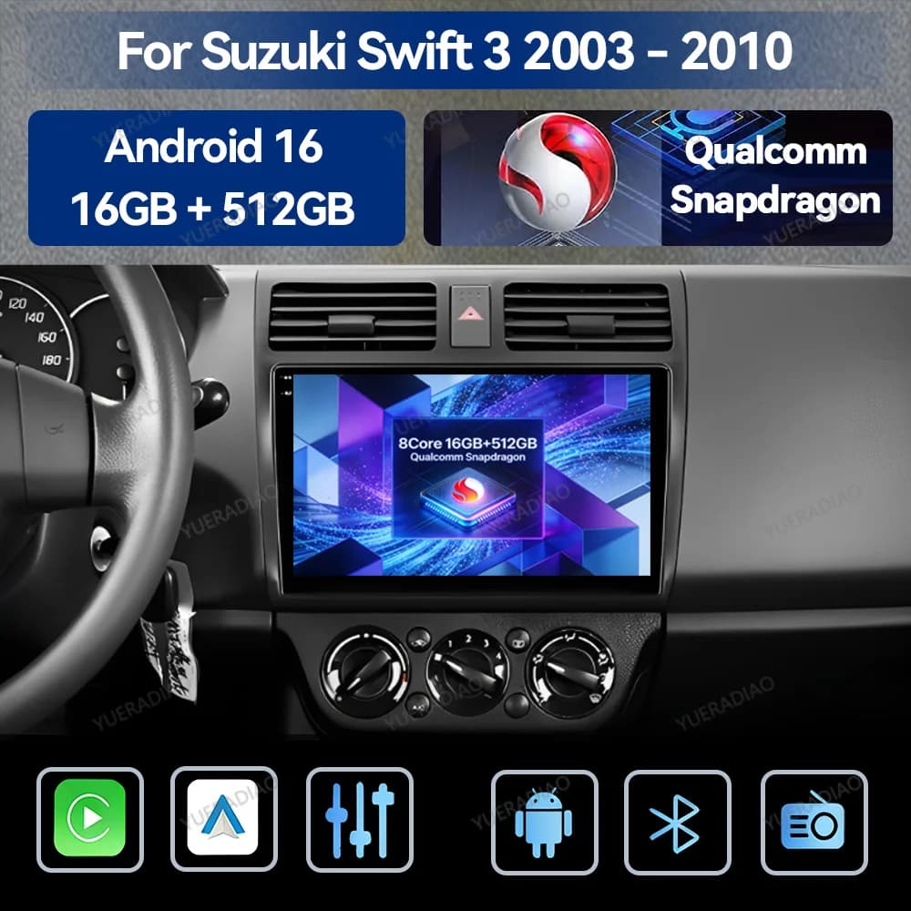 Android 16 Car Radio For Suzuki Swift 2003 - 2006 2007 2008 2009 2010 Carplay Auto Multimedia Video Player 4G GPS NAVI WIFI QLED