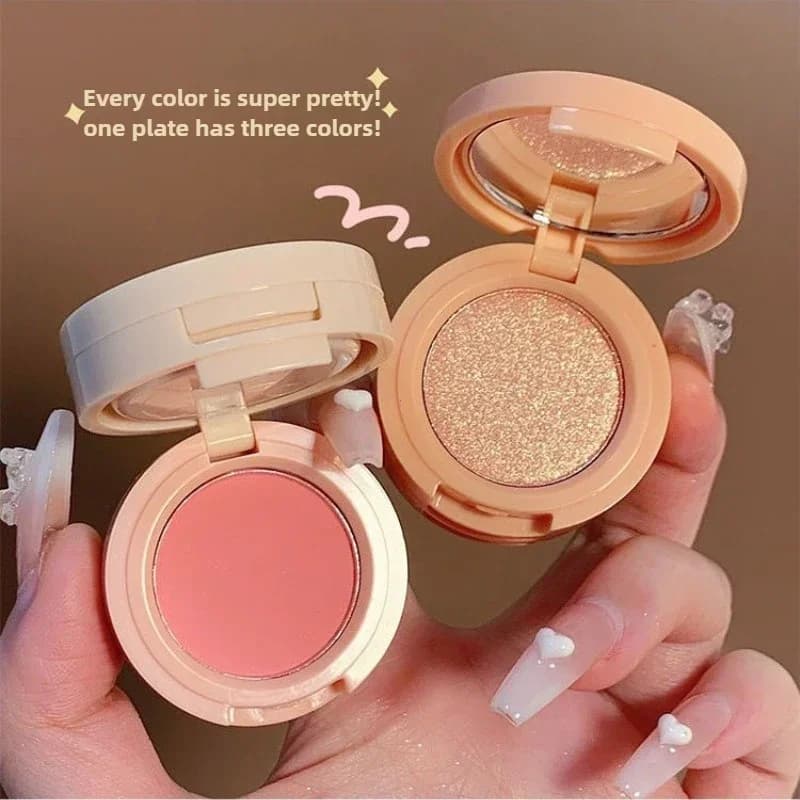 3 in 1 Blush Highlighter Palette - Three-Layer All-In-One Powder Pearly Shiny Eyeshadow Palette for Makeup