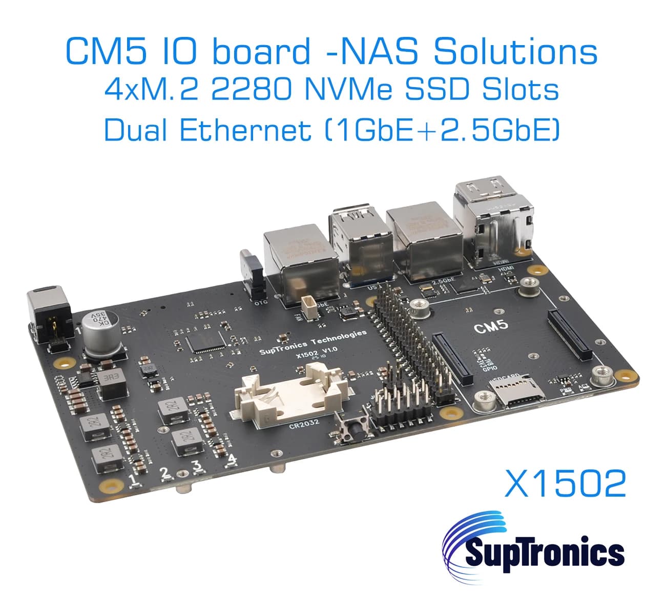Scheda IO Raspberry Pi CM5 NAS 4xNVMe doppia Ethernet X1502