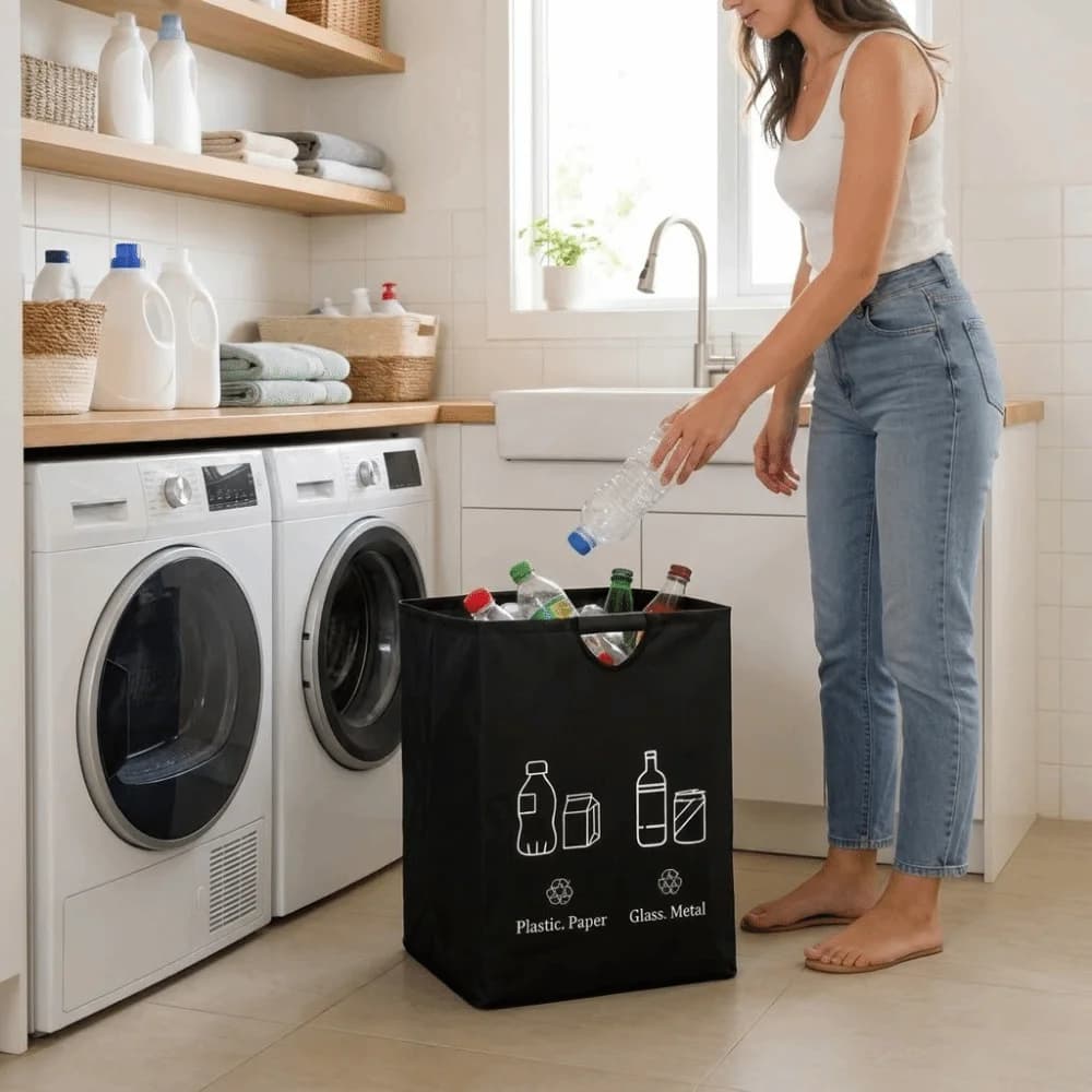Large Capacity Empty Bottle Storage Basket Folding Design Portable Waste Trash Sorting Organizer Durable With Handle
