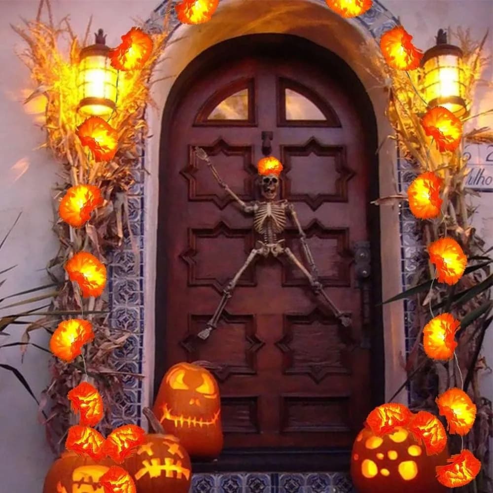 Battery Powered/Solar Powered Marigold Garland Lights Warm Light Orange Fairy Lights Artificial Flowers for 10LED/30LED