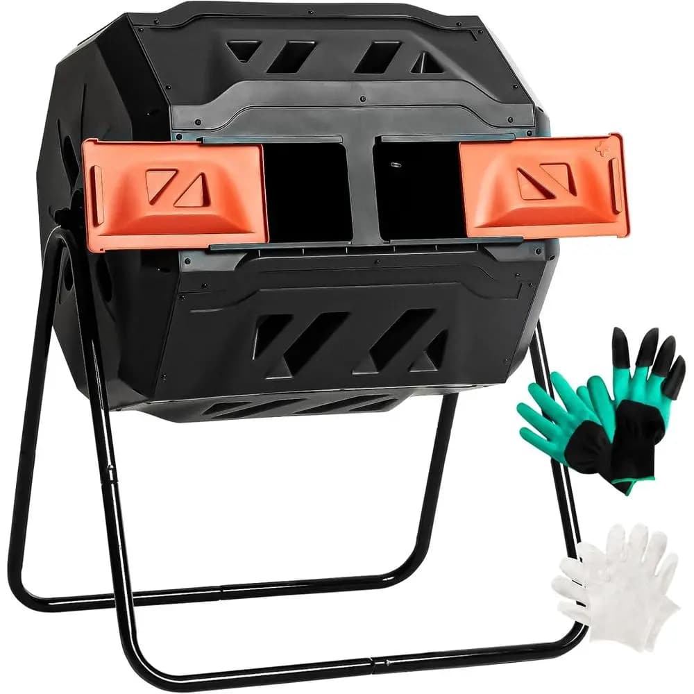 Bicchiere per compositore rotante a doppia camera da esterno, contenitore per compost da giardino esterno con sistema di aerazione efficiente per compost facile e veloce
