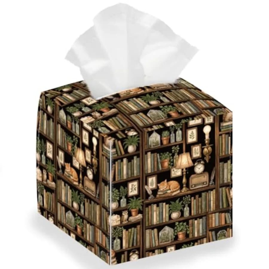 Vintage Tissue Leather Box Green Plants Cats Square Tissue Case Cover Foldable Storage Box Waterproof Paper Towel Case Containe