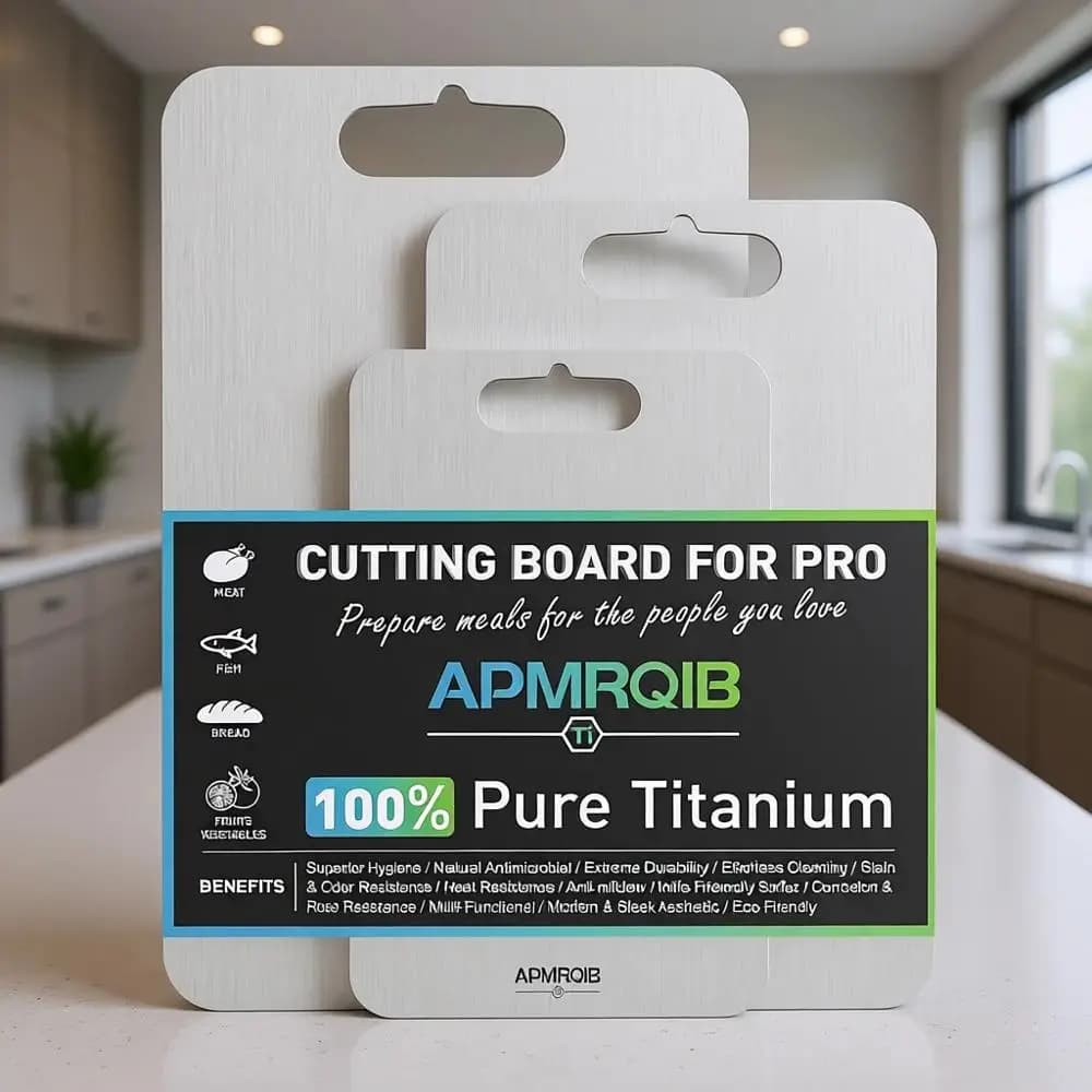 100% Pure Titanium Face Triple Taglieri Set, Non Toxic, Ideal for Cold cuts, Meat and Washables in Dishwasher