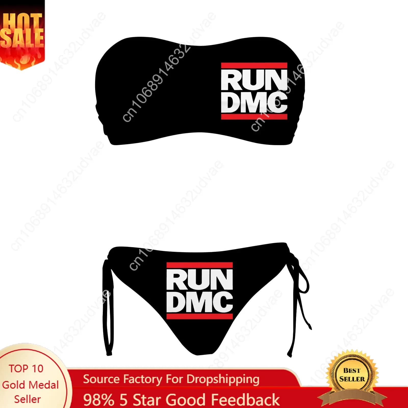 Women's Run DMC swimsuit, two-piece set with drawstring, customised swimsuits, pool party bikini, customizable beach clothing