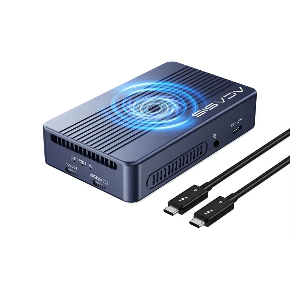 Acasis 6 in 1 USB-C Docking Station HDMI 2.0 4K 60HZ PD 100W Charging / 40Gbps Dual-Bay M.2 NVME SSD Enclosure For Video Editing