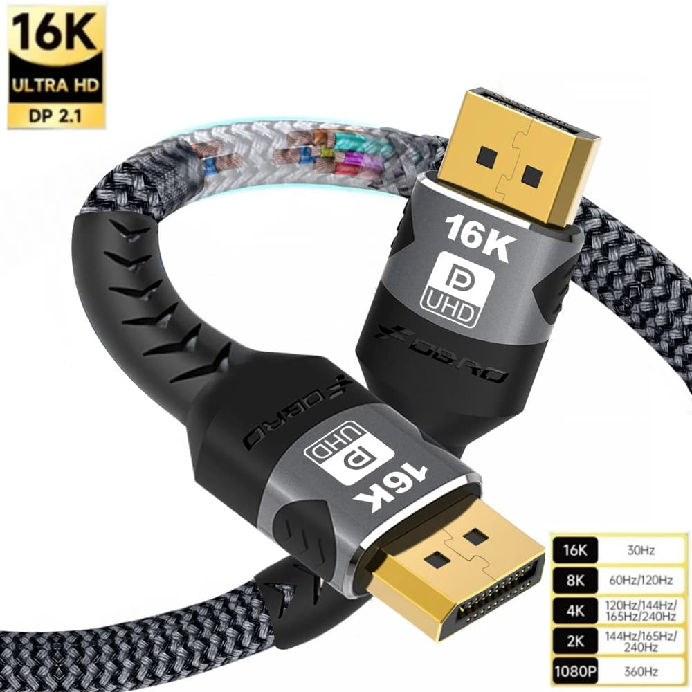 Displayport 16K DP 2.1 16K 30Hz 8K 60Hz 4K 120Hz 32Gbps audio cable video display port adapter 1.2 for laptop HDTV