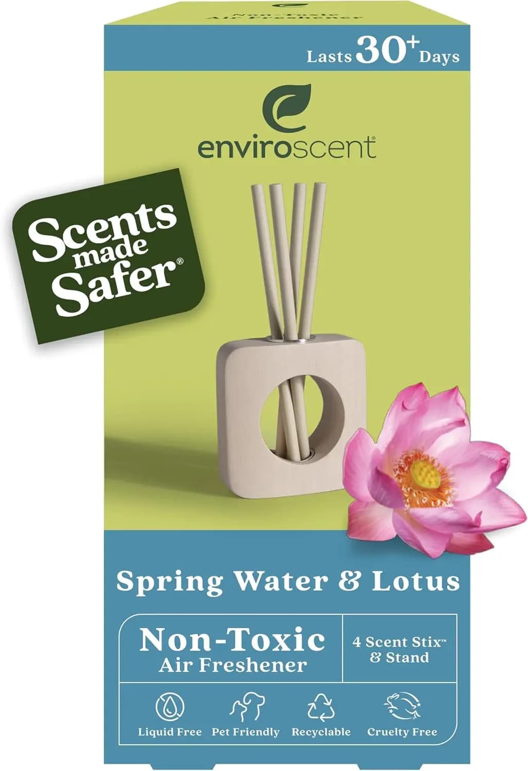 Deodorante per Ambienti Non Tossico per la Casa | Diffusore Senza Liquido | La fragranza dura oltre 30 giorni | Include supporto in legno e ricarica (Spring Lotus)