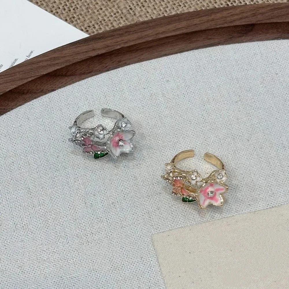 Anello Elegante a Forma di Farfalla Colorato con Effetto Goccia d'Olio, Anello Apribile di Lusso Leggero con Fiori e Foglie, Gioiello da Dito per Signore