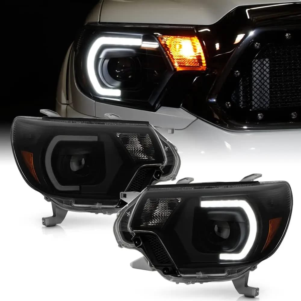 Fari anteriori a LED con proiettore DRL mono-occhio [Black Smoke] per Toyota Tacoma 2012-2015, lato guida + lato passeggero