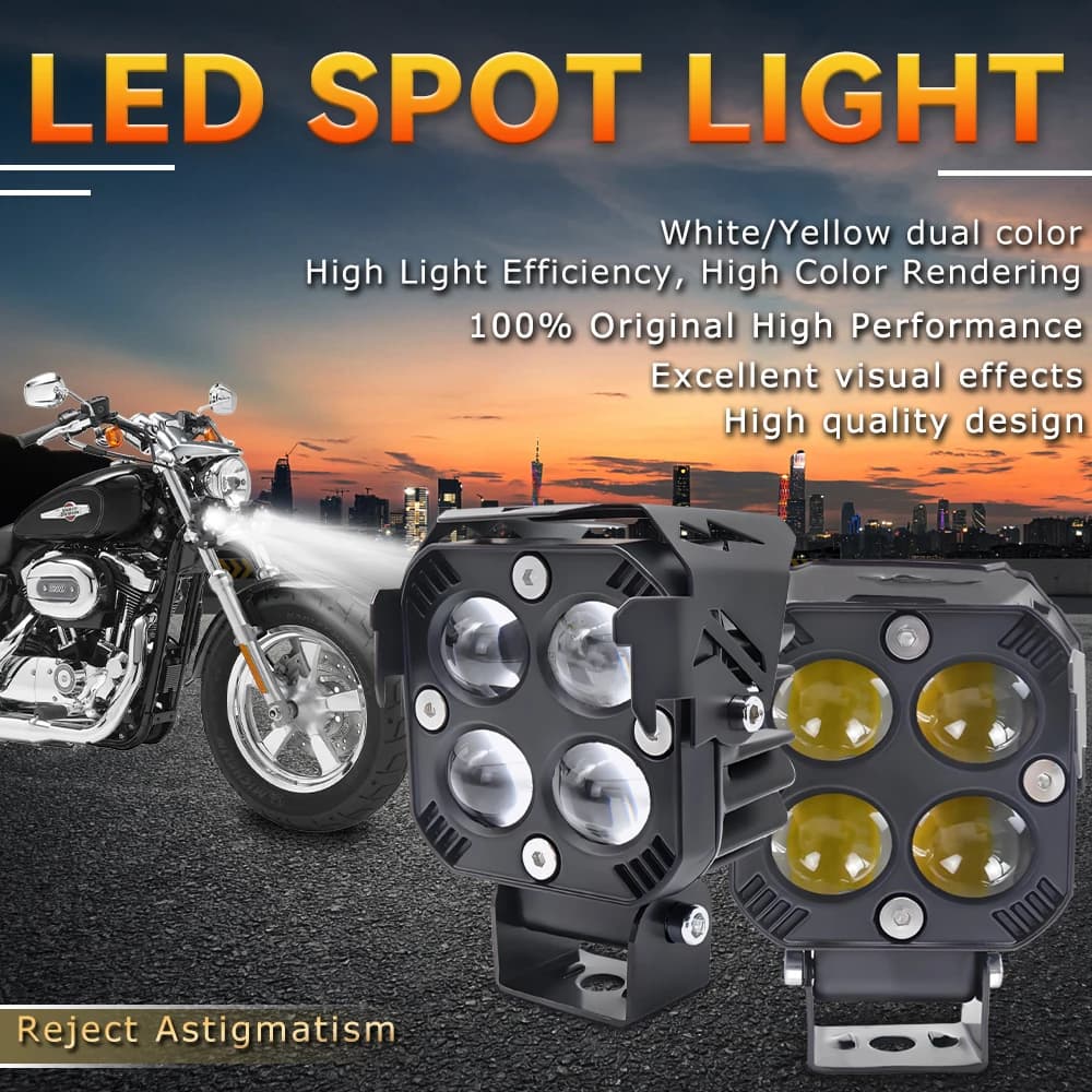 Faretto per moto Lente per proiettore Mini faro a LED bicolore giallo bianco Lampada di guida universale per camion SUV ATV auto
